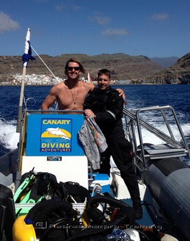 Dave and Dave diving of Canary Diving Adventures rib. Rebreatherpro-Training