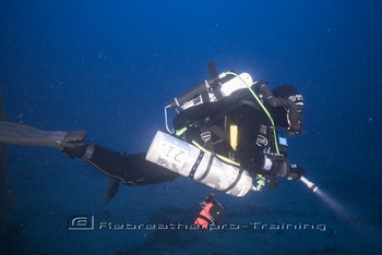 BSAC diver on the wreck of HMS Audacious Rebreatherpro-Training