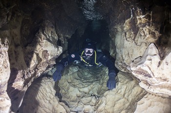 Cave diving is underwater diving in water-filled caves Rebreatherpro-Training